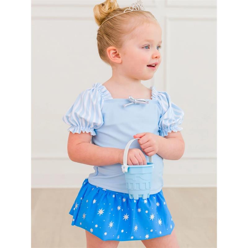 Rufflebutts - Baby Girl Blue Puffed Sleeve Skirted 2 Piece Swimsuit