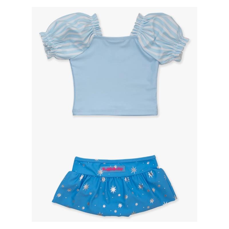 Rufflebutts - Baby Girl Blue Puffed Sleeve Skirted 2 Piece Swimsuit