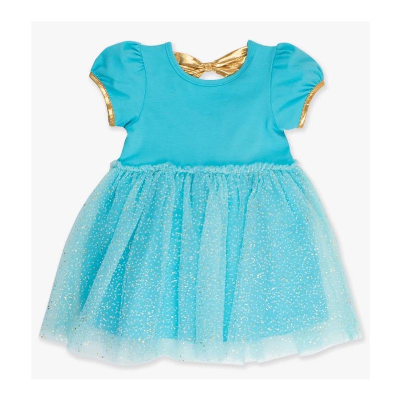 Rufflebutts - Baby Girl Blue Short Sleeve Bow Twirl Dress