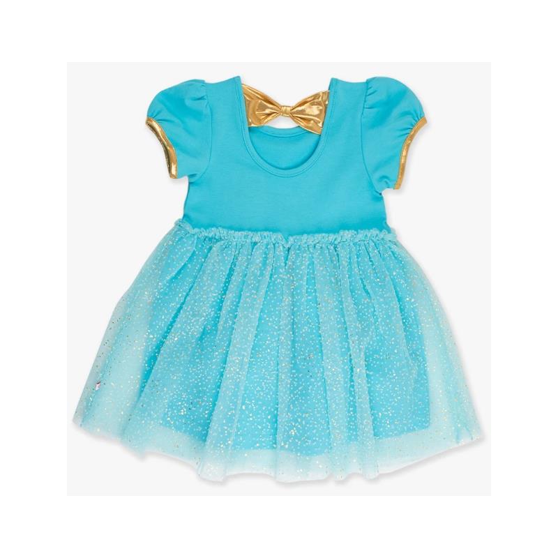 Rufflebutts - Baby Girl Blue Short Sleeve Bow Twirl Dress