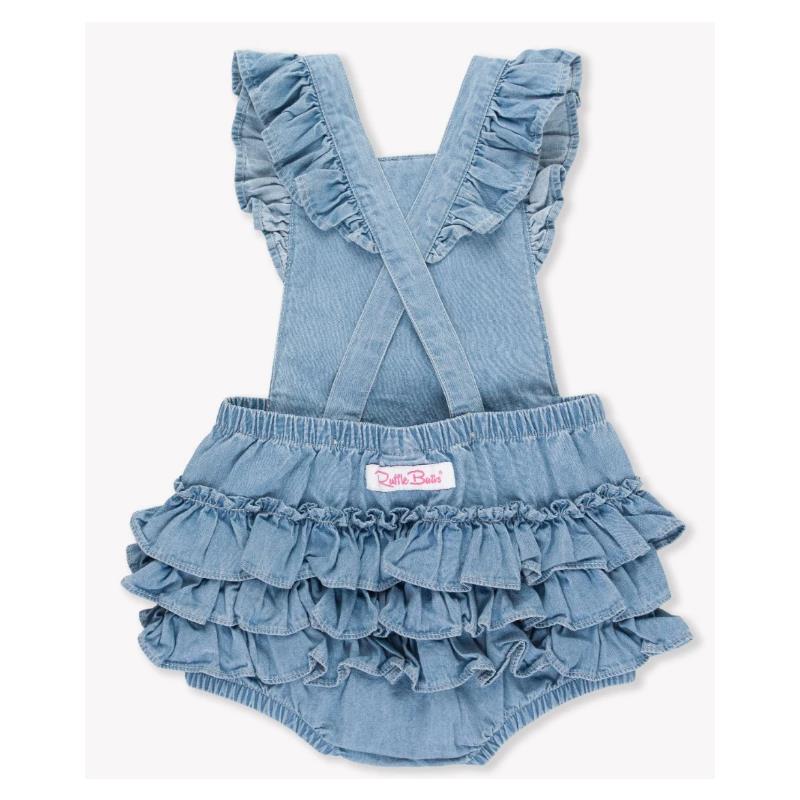 Rufflebutts - Baby Girl Light Wash Flutter Overall Rumper